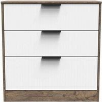 Welcome Furniture Ready Assembled Nashville 3 Drawer Deep Chest In White Matt & Vintage Oak