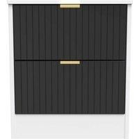 Welcome Furniture Ready Assembled Nashville 2 Drawer Bedside Cabinet In Deep Black & White