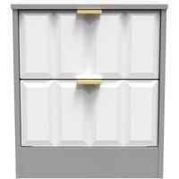 Welcome Furniture Ready Assembled New York 2 Drawer Bedside Cabinet In White Matt & Dusk Grey