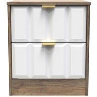 Welcome Furniture Ready Assembled New York 2 Drawer Bedside Cabinet In White Matt & Vintage Oak
