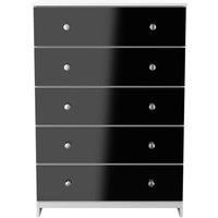 Welcome Furniture Ready Assembled Yarmouth 5 Drawer Chest In Black Gloss & White
