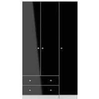 Welcome Furniture Ready Assembled Yarmouth Tall Triple 2 Drawer Wardrobe In Black Gloss & White