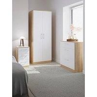 Devon 3 Piece Bedroom Set (Wardrobe, Chest & Bedside) in White Matt & Bardolino Oak - Ready Assembled