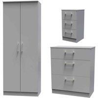 Devon 3 Piece Bedroom Set (Wardrobe, Chest & Bedside) in Dusk Grey - Ready Assembled
