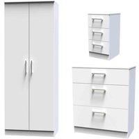 Devon 3 Piece Bedroom Set (Wardrobe, Chest & Bedside) in White Matt - Ready Assembled