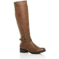 Ajvani Womens Ladies Low Heel Strap Stretch Elastic Knee high Riding Boots Size 5 38