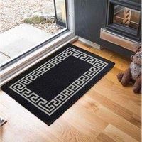 Door Mat Anti Slip Washable Greek Key Design Kitchen & Hall Runners Black-Grey