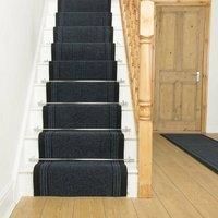 Serdim Rugs Anti-Slip Hard Wearing Rubber Back Entrance Striped Design Mats-Stair Runners, polypropylene, Blue, Length: 10 ft(304.8cm)