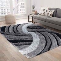Serdim Rugs Modern Soft Swirl Design Hand Carved Shiny Shimmer Living Room Polyester Shaggy Rugs, Grey, 120x170cm (4/'x5/'6")