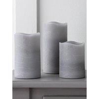 Lights4fun Set of 3 Battery Operated Grey Remote Controlled Real Wax Pillar Candles Warm White LEDs
