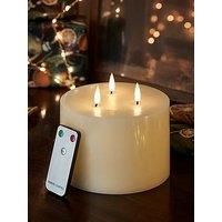 Lights4fun 3 Wick TruGlow® Large Battery LED Flameless Pillar Candle Real Ivory Wax Timer 10cm