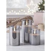 Lights4Fun Truglow Smoked Grey Led Glass Candle Trio