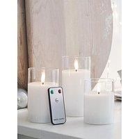 Lights4fun Set of 3 TruGlow® Clear Glass Battery Operated LED Flameless Pillar Candles Real White Wax with Timer
