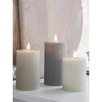 Lights4Fun Truglow Grey Ribbed Led Pillar Candle Trio