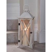 Lights4fun Large White Wooden Battery Operated LED TruGlow® Candle Lantern with Handle 59cm