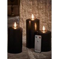 Lights4Fun Truglow Black Led Pillar Candle Trio