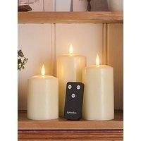 Lights4fun Set of 3 Rechargeable TruGlow® Battery LED Flameless Pillar Candles Real Wax with Timer Indoor Use