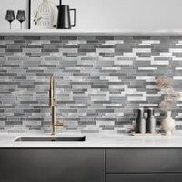 Wickes Ashby Offset Linear Grey Glass & Metal Mix Wall Mosaic Tile Sheet - 300 x 295mm