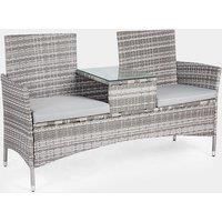 VonHaus Rattan Loveseat for Garden - 2 Seater Jack & Jill Love Seat & Rattan Effect Patio Set, Weatherproof 2 Person Loveseat - Twin Wicker Seat w/Glass Tabletop for Terrace Balcony & Outdoor - Grey