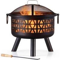 Outdoor Garden Geo Fire Pit Patio Round Bowl Bronze Black Steel Metal Rustic