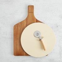 VonShef Pizza Set Board Cutter Ceramic Baking Stone Acacia Wood Serving Platter