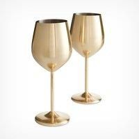 VonShef Wine Glasses Brushed Gold 2pc Stainless Steel Shatterproof Gift Box