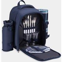 VonShef 2 Person Navy Tartan Picnic Backpack Rucksack Bag w/ Cooler Compartment