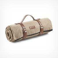 VonShef Herringbone Picnic Blanket with Faux Leather Carrier Handle - Waterproof