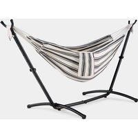 2 Person Hammock With Frame, 100% Cotton Fabric, Nautical Blue & White - VonHaus