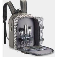 VonShef 2 Person Geo Grey Picnic Backpack Bag With Blanket – Includes Dining Set & Cooler Compartment to Keep Food Chilled for Longer