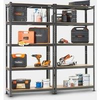 VonHaus 2x Bay 5 Tier Garage Shelving – Metal Racking, Steel & MDF Boltless Shelves - Massive 1750kg Capacity 175KG per Shelf - 180cm H 180cm W 40cm D - Includes Rubber Mallet & 6 Connectors