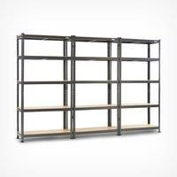 VonHaus 3x Bay 5 Tier Garage Shelving – Metal Racking, Steel & MDF Boltless Shelves - Massive 2625kg Capacity 175KG per Shelf - 180cm H 270cm W 40cm D - Includes Rubber Mallet & 12 Connectors
