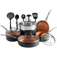 VonShef Copper Pan Set 11pc Cookware Pots Kitchen Utensils Induction Non Stick