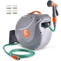 VonHaus Hose Reel 30m Wall Mounted Auto Rewind Reel for Garden with Spray Gun