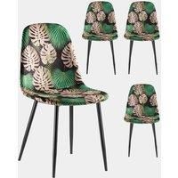 VonHaus Dining Chairs Set of 4 - Tropical Palm Leaf Print Kitchen Chairs with Black Metal Legs - Upholstered Cord Effect Chairs for Dining & Kitchen - Dinner Table Chairs 4 Set - Leighton