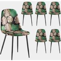 VonHaus Dining Chairs Set of 6 - Tropical Palm Leaf Print Kitchen Chairs with Black Metal Legs - Upholstered Cord Effect Chairs for Dining & Kitchen - Dinner Table Chairs 6 Set - Leighton