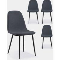 VonHaus Dining Chairs Set of 4 - Charcoal Blue Kitchen Chairs with Black Metal Legs - Upholstered Cord Effect Chairs for Dining Room & Kitchen - Dinner Table Chairs 4 Set - Cavell
