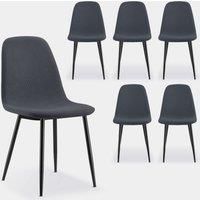 VonHaus Dining Chairs Set of 6 - Charcoal Blue Kitchen Chairs with Black Metal Legs - Upholstered Cord Effect Chairs for Dining Room & Kitchen - Dinner Table Chairs 6 Set - Cavell