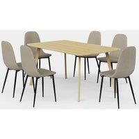 Burton 6 Seater Wooden Effect Dining Table With Cavell Greige Chairs