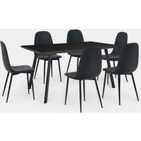Burton 6 Seater Dark Wood Effect Dining Table With Cavell Charcoal Blue Chairs