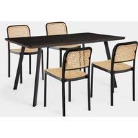 Dining Table & Chairs Set | Dark Wood Effect Table & 4 Plastic Chairs | VonHaus