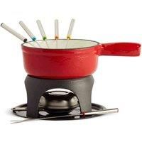 VonShef Fondue Set, Red Enamel Cast Iron Pan for Swiss-Style Cheese or Chocolate Fondue, Includes 6 Colour Coded Forks & Adjustable Burner