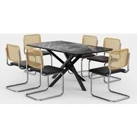 Dining Table & Chairs Set, Marble Effect Table with 6 Cantilever Chairs, VonHaus