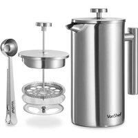 VonShef Cafetiere Coffee Maker French Press Plunger Stainless Steel 1.5L 12 Cup