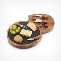VonShef Cheese Boards with Knives Sets - Bamboo, Slate, Slide-Out Drawers, Specialist Knife Sets - Gifts for Him Or Her (Acacia Wood with Slate Cheese Board)