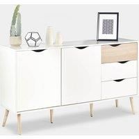 VonHaus Large Sideboard Scandinavian Nordic Furniture White and Light Oak Effect