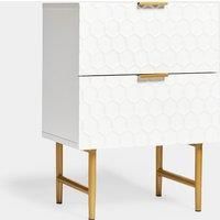 Bedside Table Nightstand Cabinet 2 Drawer | White & Gold Honeycomb Design | BTFY