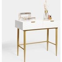 Dressing Table Vanity | White & Gold Makeup Desk Console Honeycomb Design | BTFY