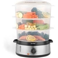 VonShef Food Steamer with 3 Removable Tiers, 60 Minute Timer & Rice Bowl Included - Electric - 800W