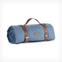 VonShef Picnic Blanket Large Outdoor - Blue Herringbone with Waterproof Lining